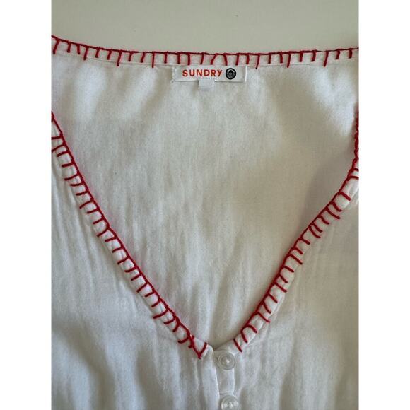 Sundry White Dress Draw String Waist Rainbow Threaded Long Sleeve Size 2 Medium - Picture 6 of 13